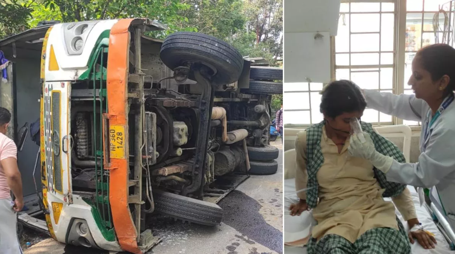 डाडासीबा में बड़ा हादसा ब्रेक फेल होने से HRTC बस पलटी, 37 यात्री गंभीर घायल